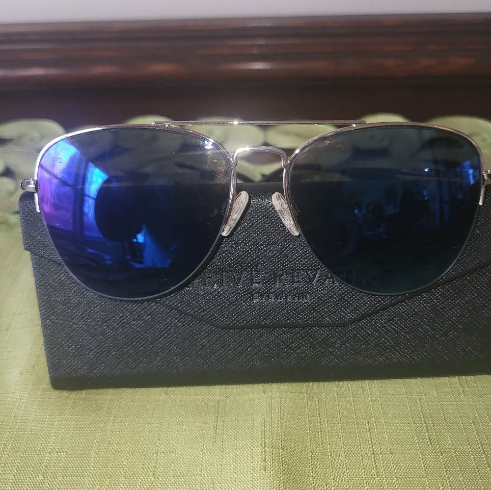 PRIVE REVAUX EYEWEAR  Silver Frame with Dark Blue Lenses